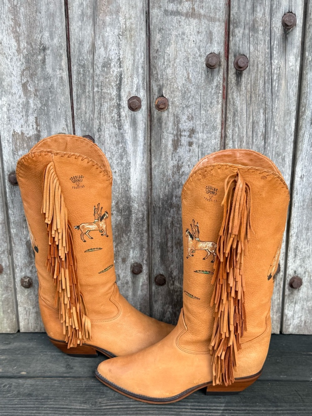 Vintage Zodiac Made in the USA Frontier Hand Painted Fringe Women's Cowboy Boots